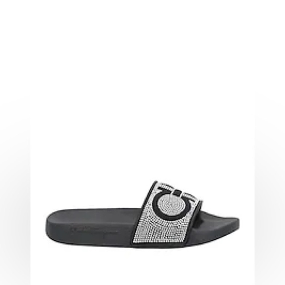Ferragamo Black Studded Slides Logo Sandals Chic Summer Designer - Picture 3 of 6